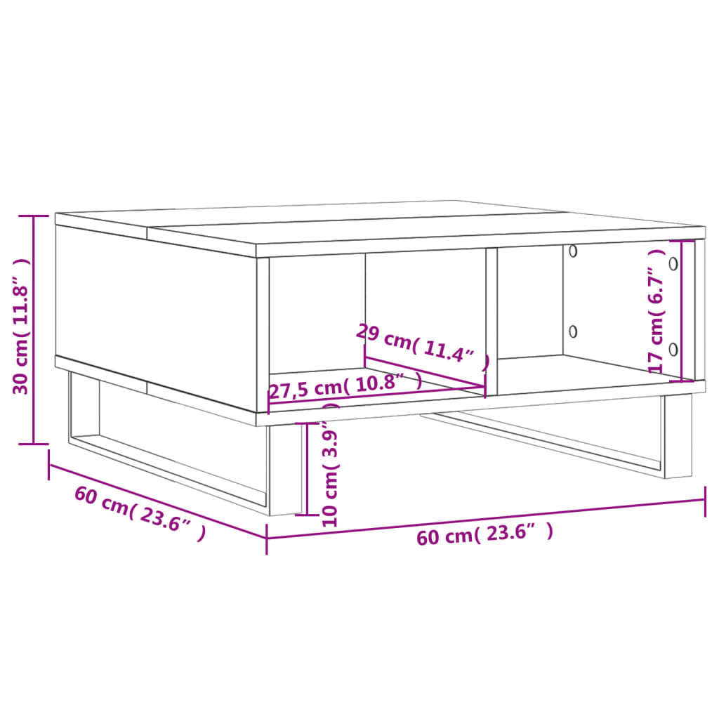 Tavolino da Salotto Bianco 60x60x30 cm in Legno Multistrato