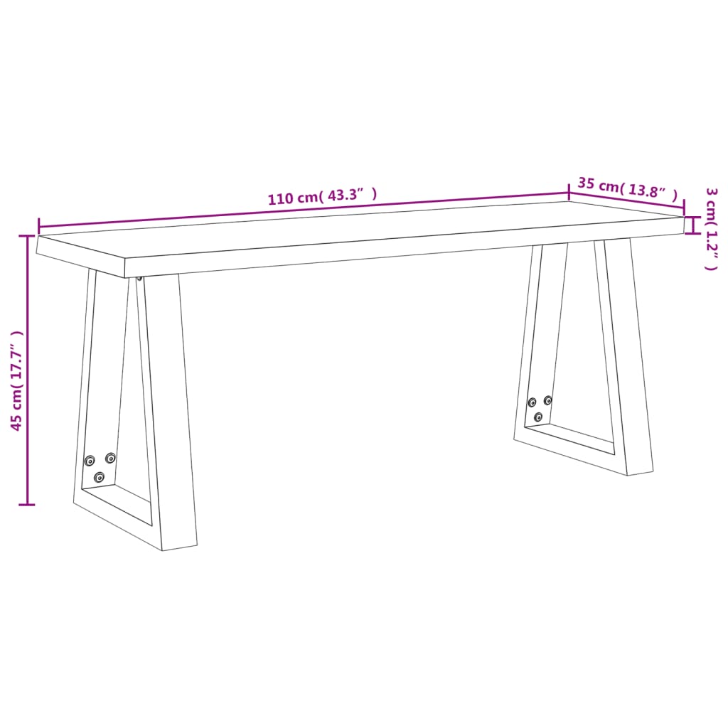 Panca con Bordi Vivi 110 cm in Legno Massello di Acacia