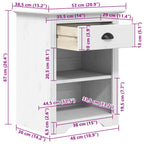 Comodino BODO 53x38,5x67 cm in Legno Massello di Pino Bianco