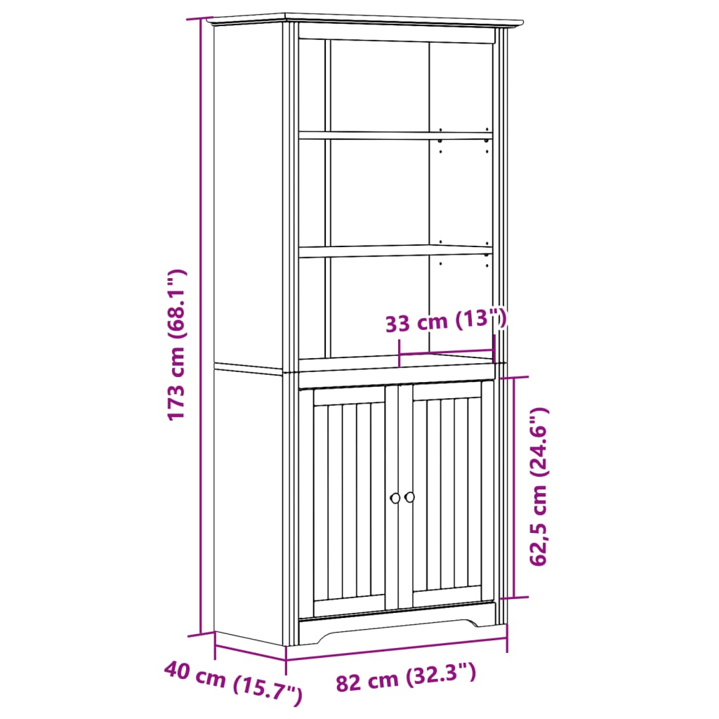 Libreria BODO 82x40x173 cm in Legno Massello di Pino Bianco