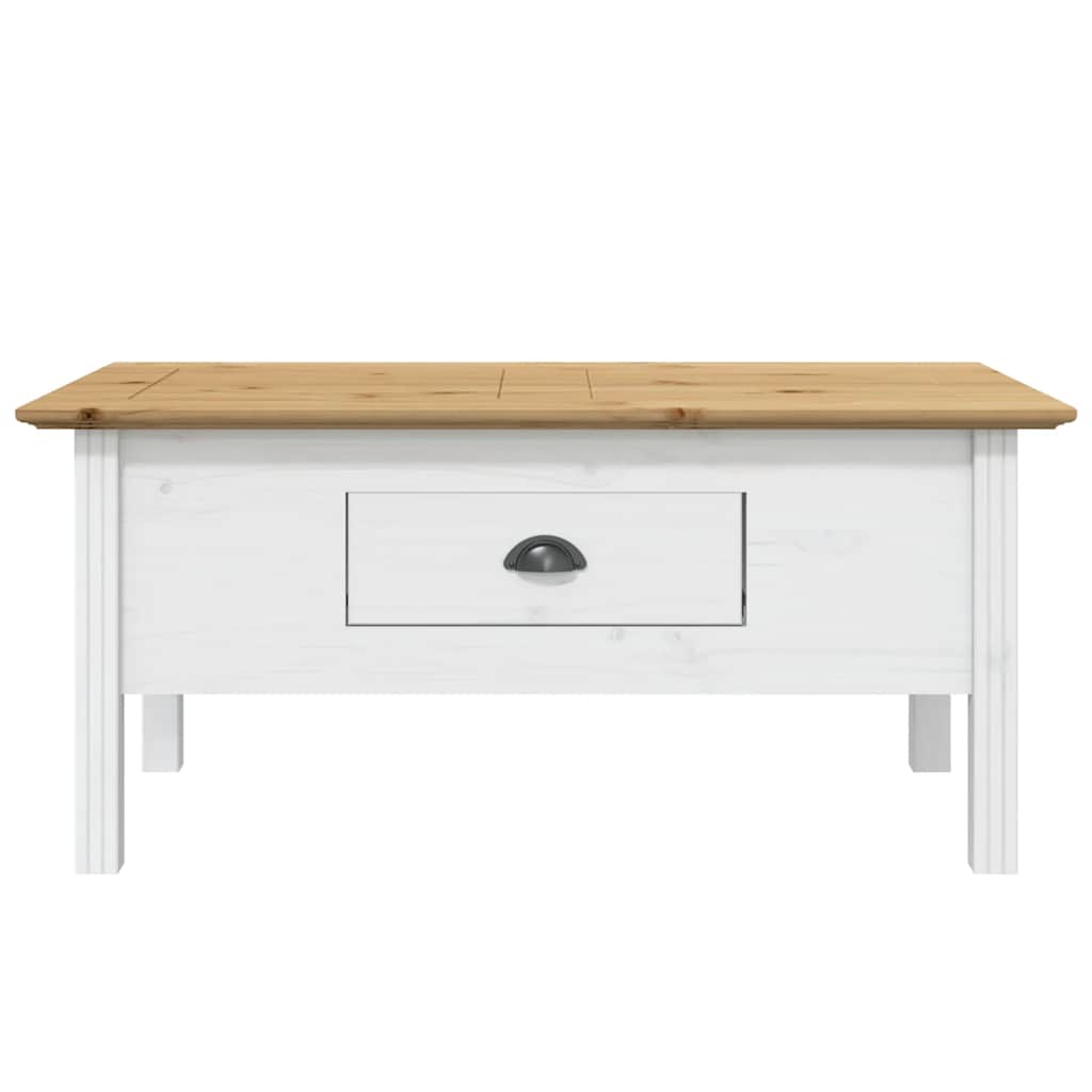 Tavolino BODO 100x55x46 cm Legno Massello Pino Bianco e Marrone