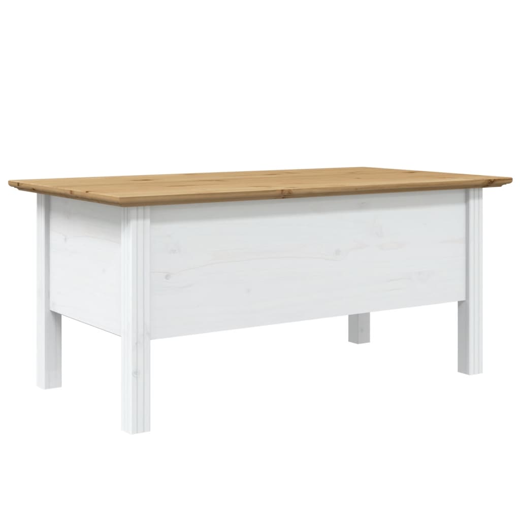 Tavolino BODO 100x55x46 cm Legno Massello Pino Bianco e Marrone