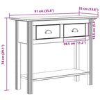 Tavolo Consolle BODO 91x35x74 cm Legno Massello Pino Bianco