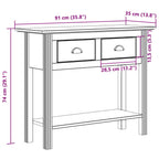 Tavolo Consolle BODO 91x35x74 cm Legno Massello Pino Grigio