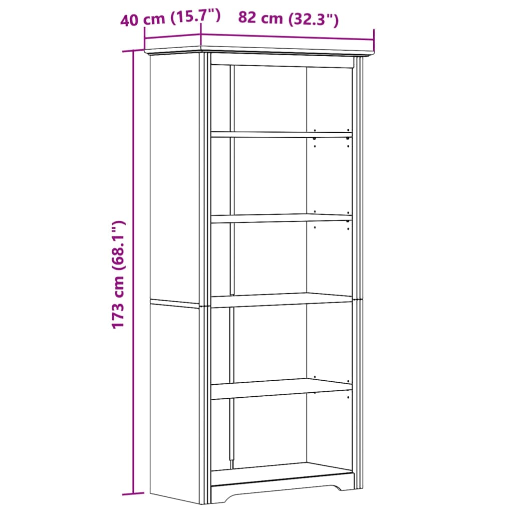 Libreria BODO 5 Ripiani 82x40x173 cm Legno Massello Pino Grigia