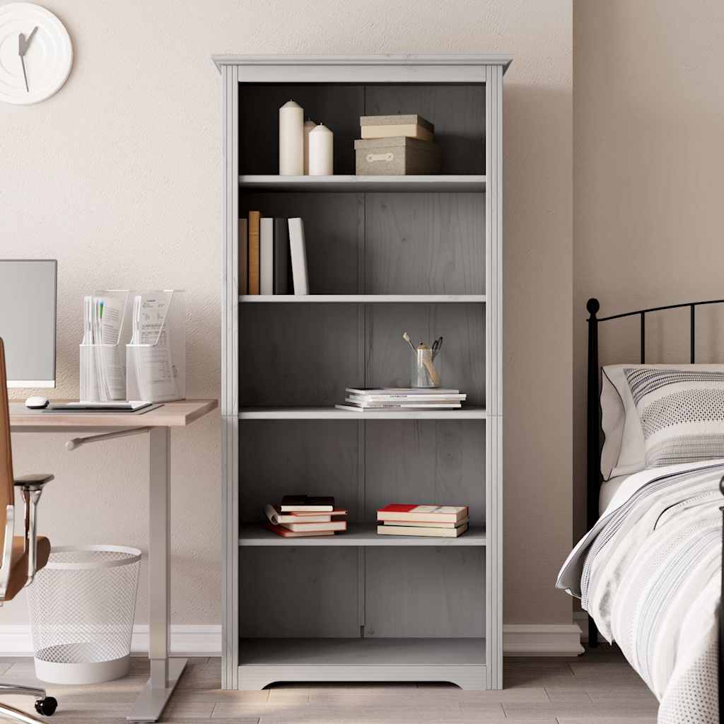 Libreria BODO 5 Ripiani 82x40x173 cm Legno Massello Pino Grigia