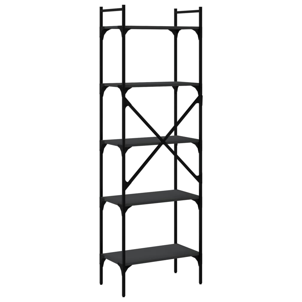 Libreria Nera 5 Ripiani 56x31,5x174 cm Legno Multistrato