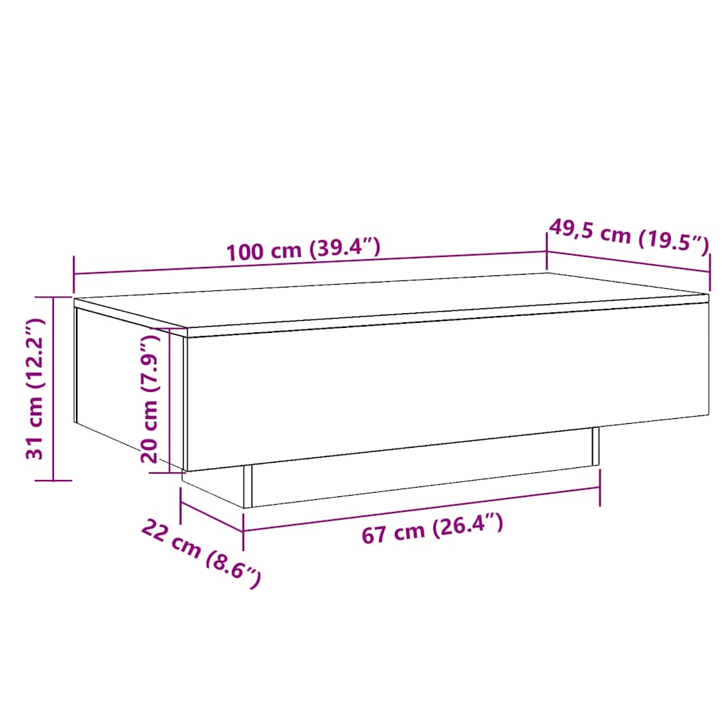 Tavolino da Salotto Bianco 100x49,5x31 cm in Legno Multistrato