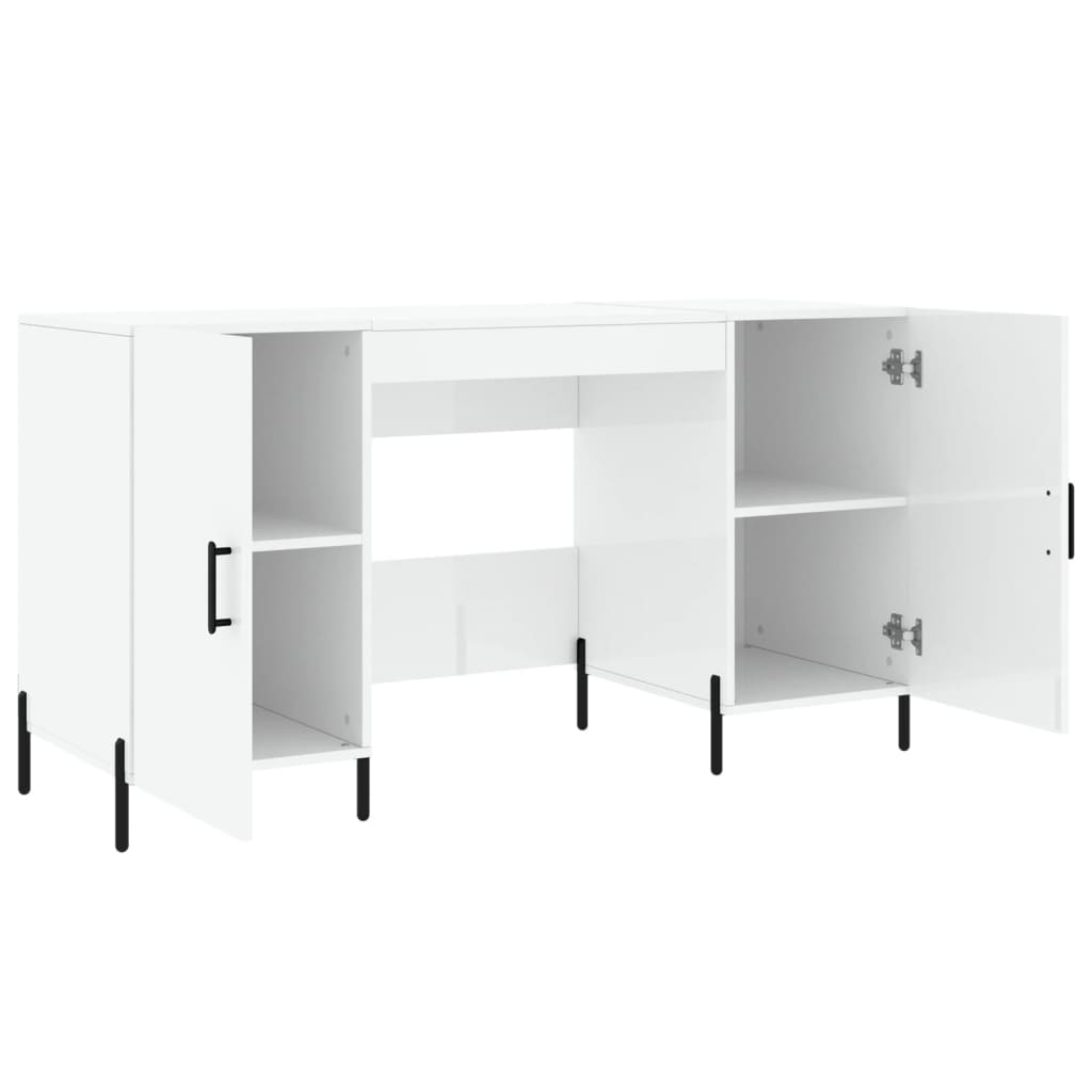 Scrivania Bianco Lucido 140x50x75 cm in Legno Multistrato