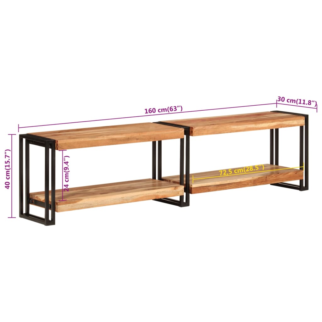Mobile Porta TV 160x30x40 cm in Legno Massello di Acacia