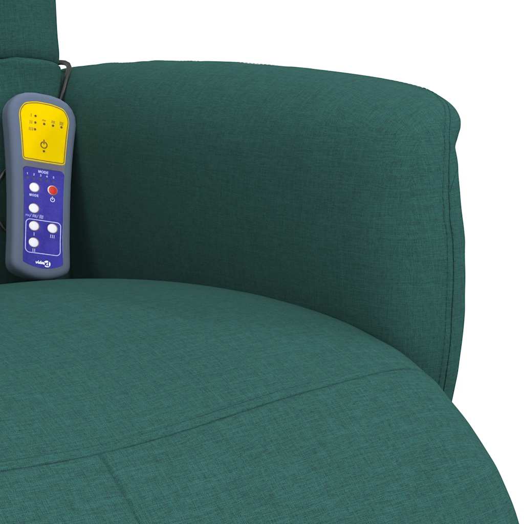 Poltrona Reclinabile Massaggio Poggiapiedi Verde Scuro Tessuto