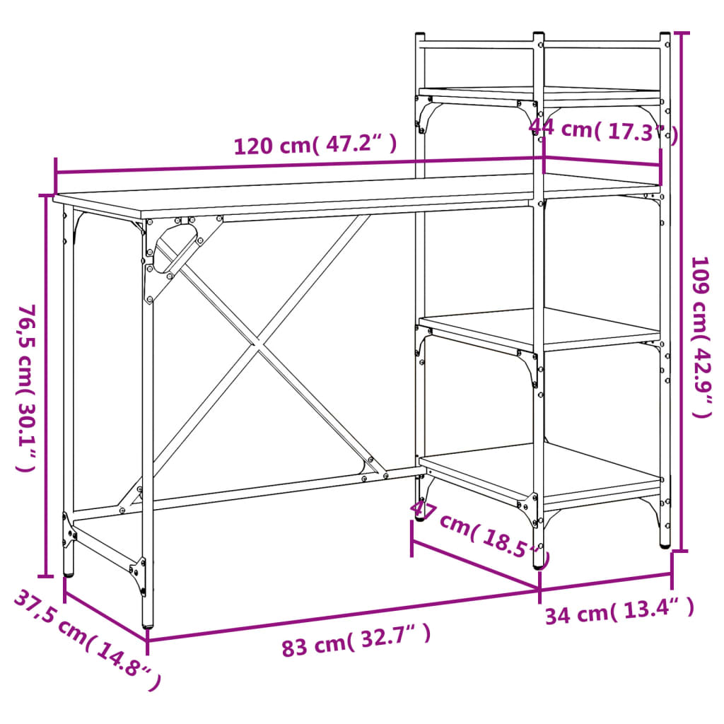 Scrivania per Computer con Scaffali Rovere Marrone 120x47x109cm