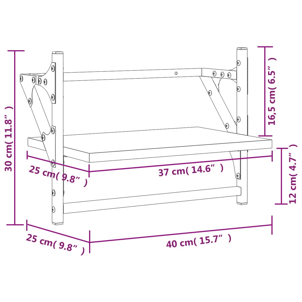 Mensole da Parete con Aste 2 pz Nere 40x25x30 cm