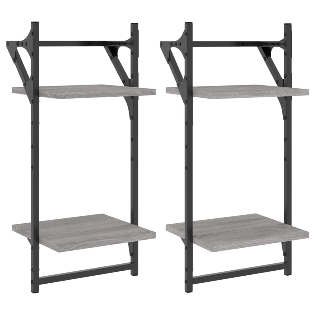 Mensole a Parete con Aste 2pz Grigio Sonoma 30x25x65 cm