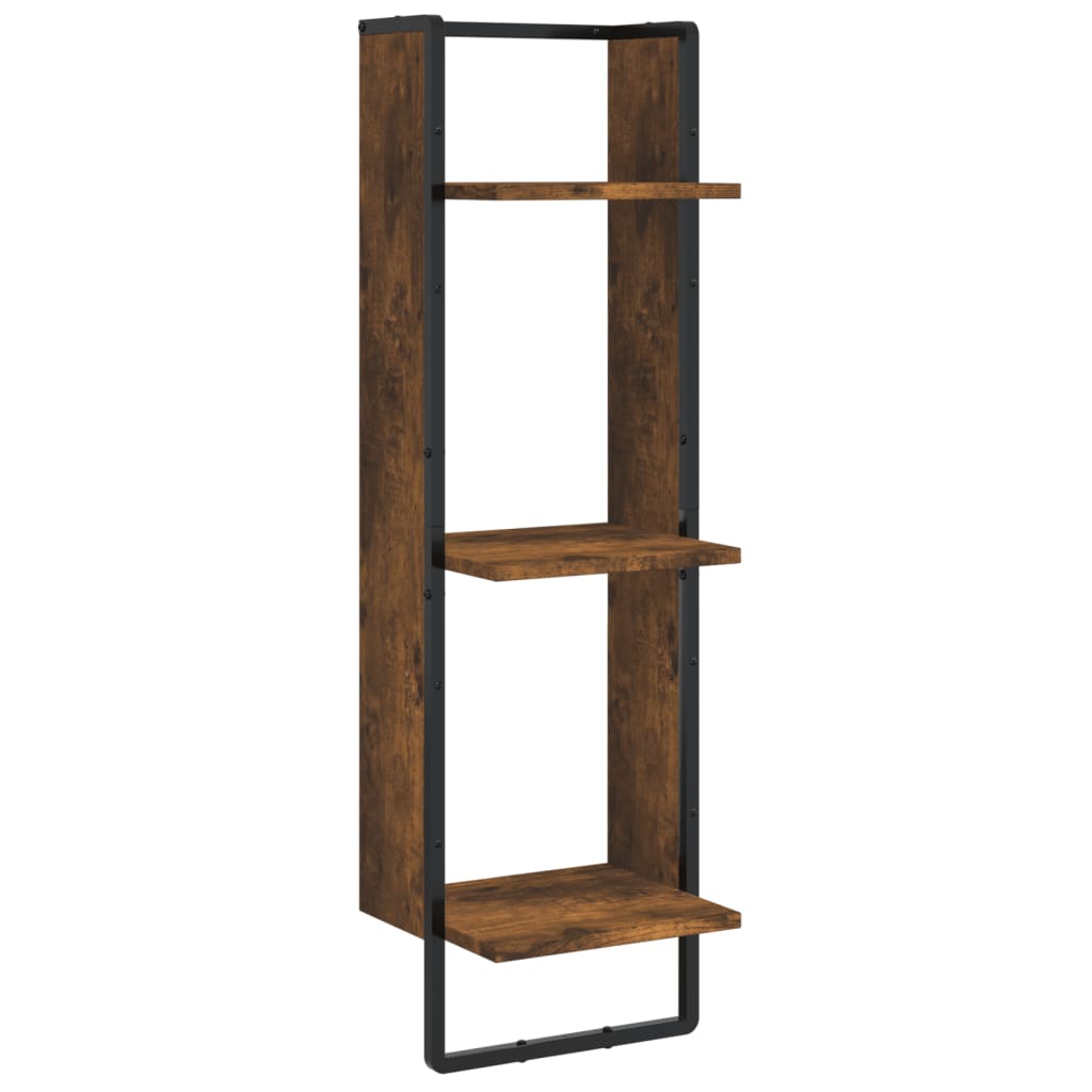 Set Mensole Parete con Aste 6pz Rovere Fumo Legno Multistrato