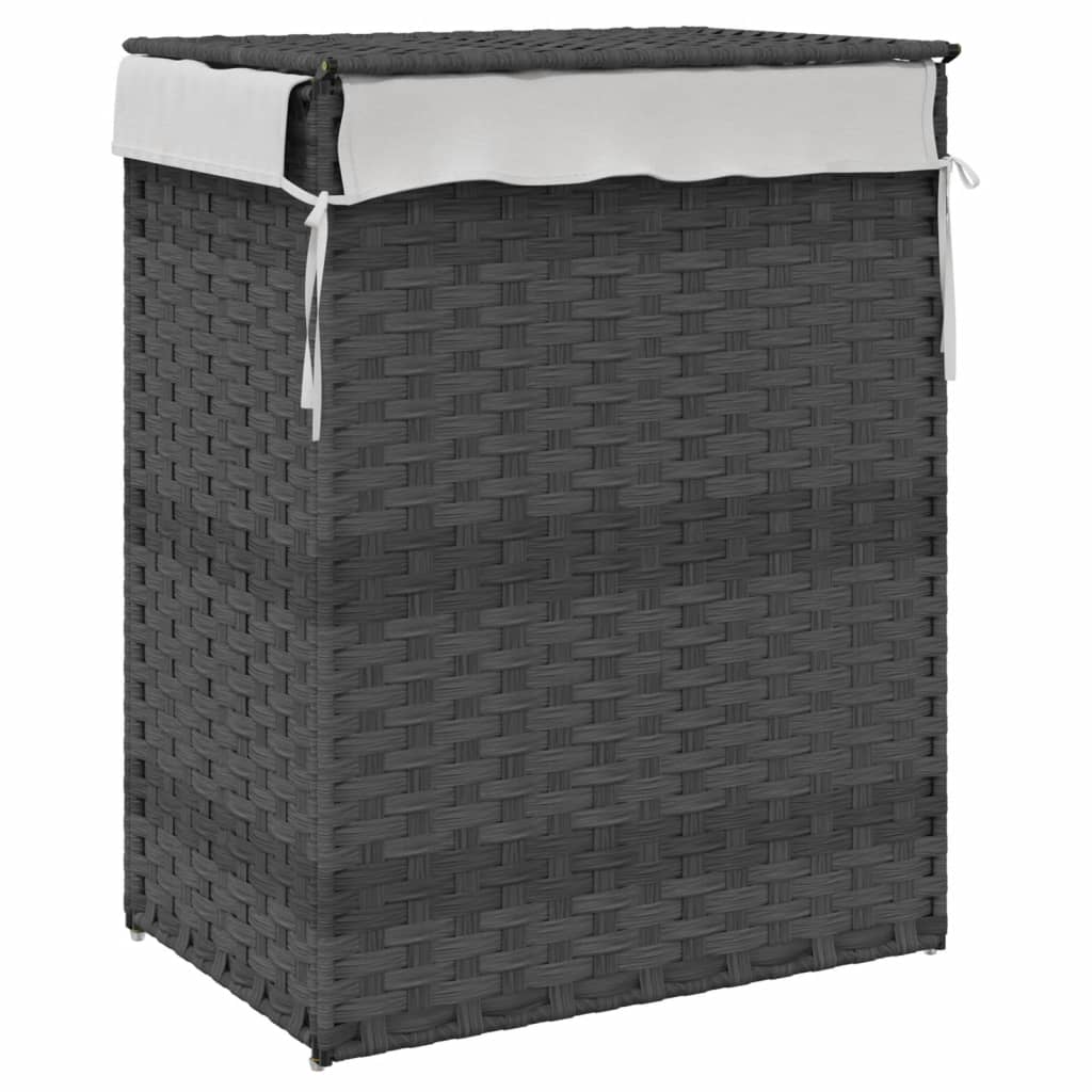 Cesto Portabiancheria Coperchio Grigio 46x33x60 cm Polyrattan