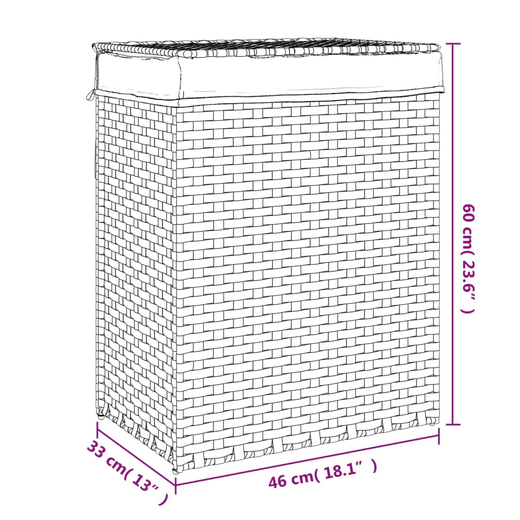 Cesto Portabiancheria Coperchio Grigio 46x33x60 cm Polyrattan