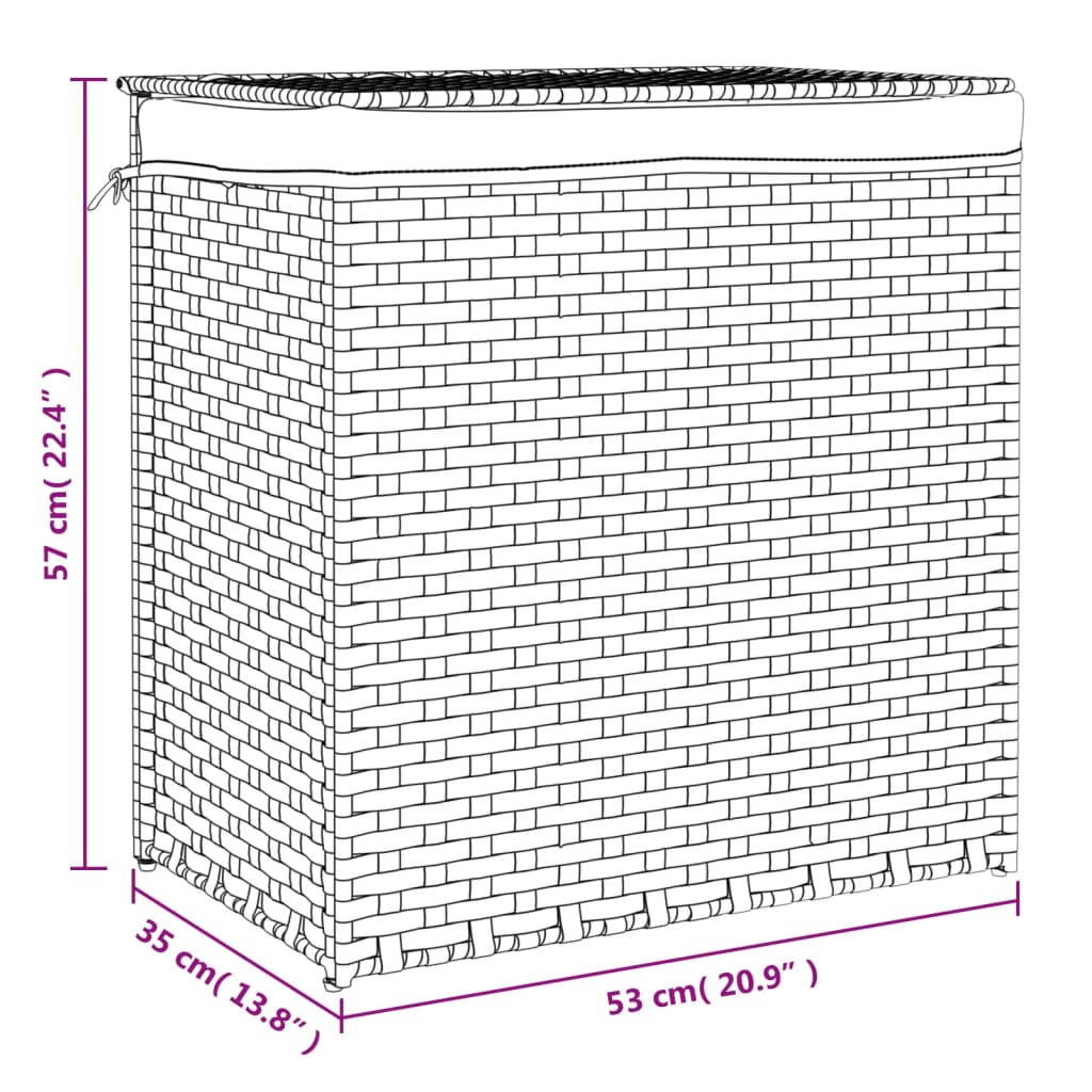 Cesto Portabiancheria con 2 Sezioni 53x35x57 cm Polyrattan