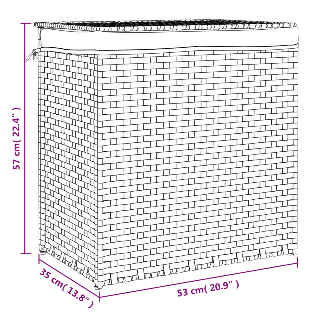 Cesto Portabiancheria 2 Sezioni Bianco 53x35x57 cm Polyrattan