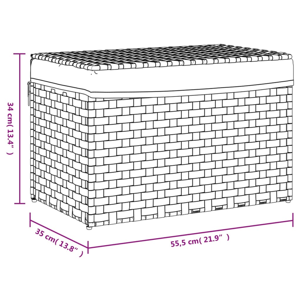 Cesto Portabiancheria Coperchio Grigio 55,5x35x34 cm Polyrattan