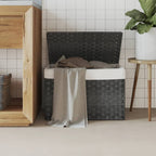 Cesto Portabiancheria Coperchio Grigio 55,5x35x34 cm Polyrattan
