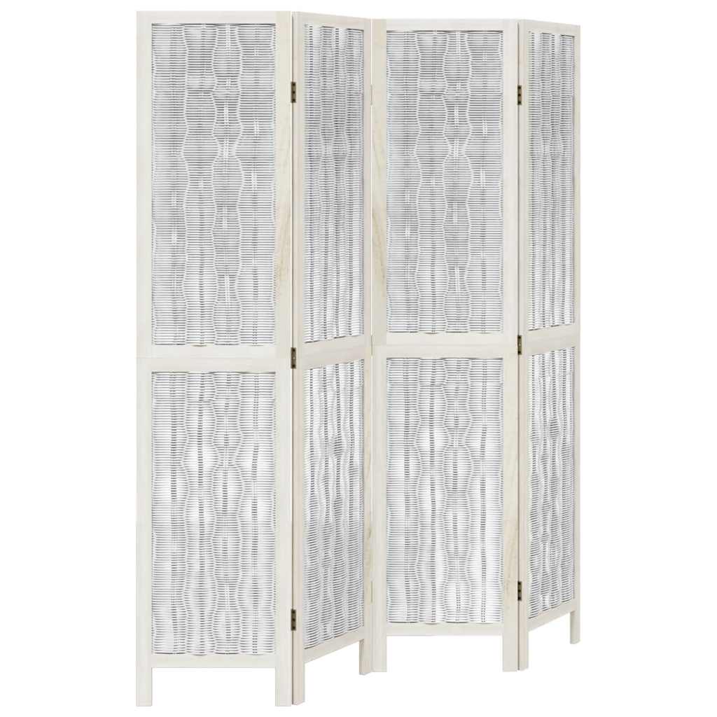 Divisorio Ambienti 4Pannelli Bianco Legno Massello di Paulownia