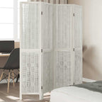 Divisorio Ambienti 4Pannelli Bianco Legno Massello di Paulownia