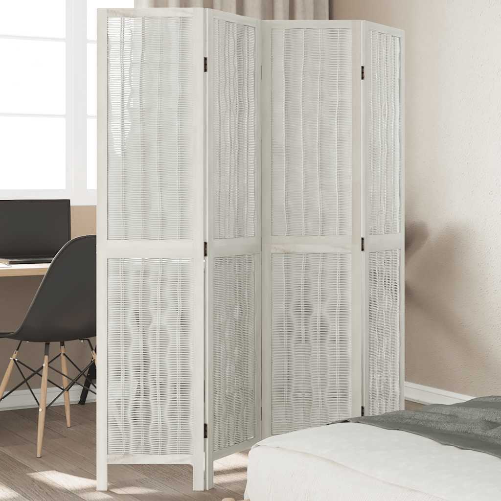 Divisorio Ambienti 4Pannelli Bianco Legno Massello di Paulownia