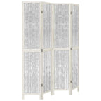Divisorio Ambienti 4Pannelli Bianco Legno Massello di Paulownia