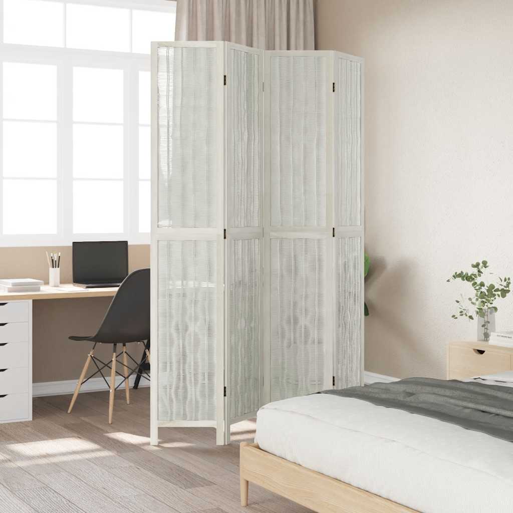 Divisorio Ambienti 4Pannelli Bianco Legno Massello di Paulownia