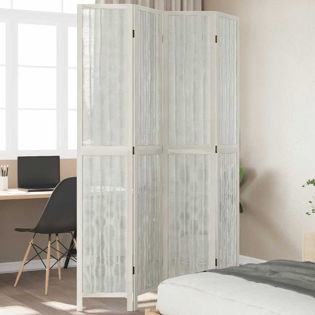 Divisorio Ambienti 4Pannelli Bianco Legno Massello di Paulownia