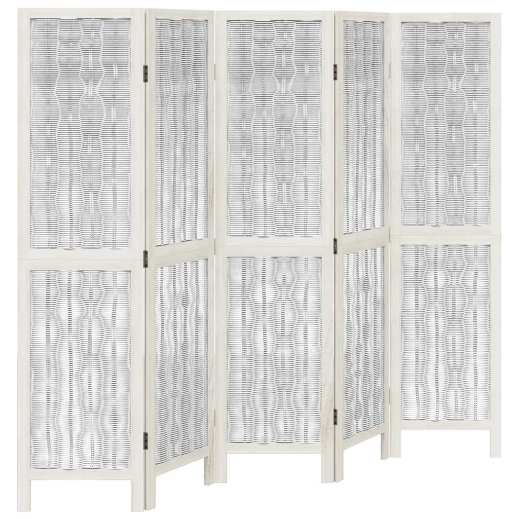 Divisorio Ambienti 5Pannelli Bianco Legno Massello di Paulownia