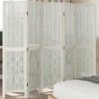 Divisorio Ambienti 5Pannelli Bianco Legno Massello di Paulownia