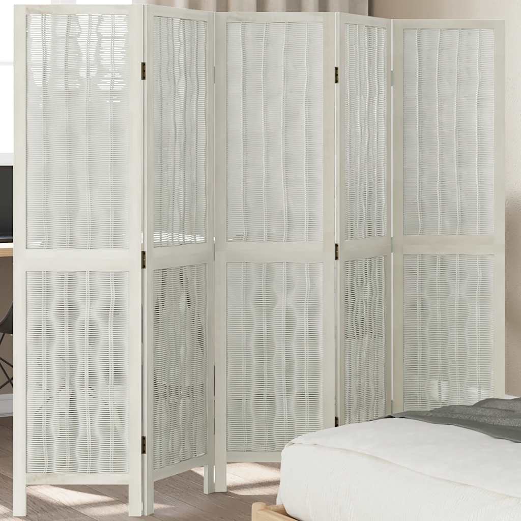 Divisorio Ambienti 5Pannelli Bianco Legno Massello di Paulownia