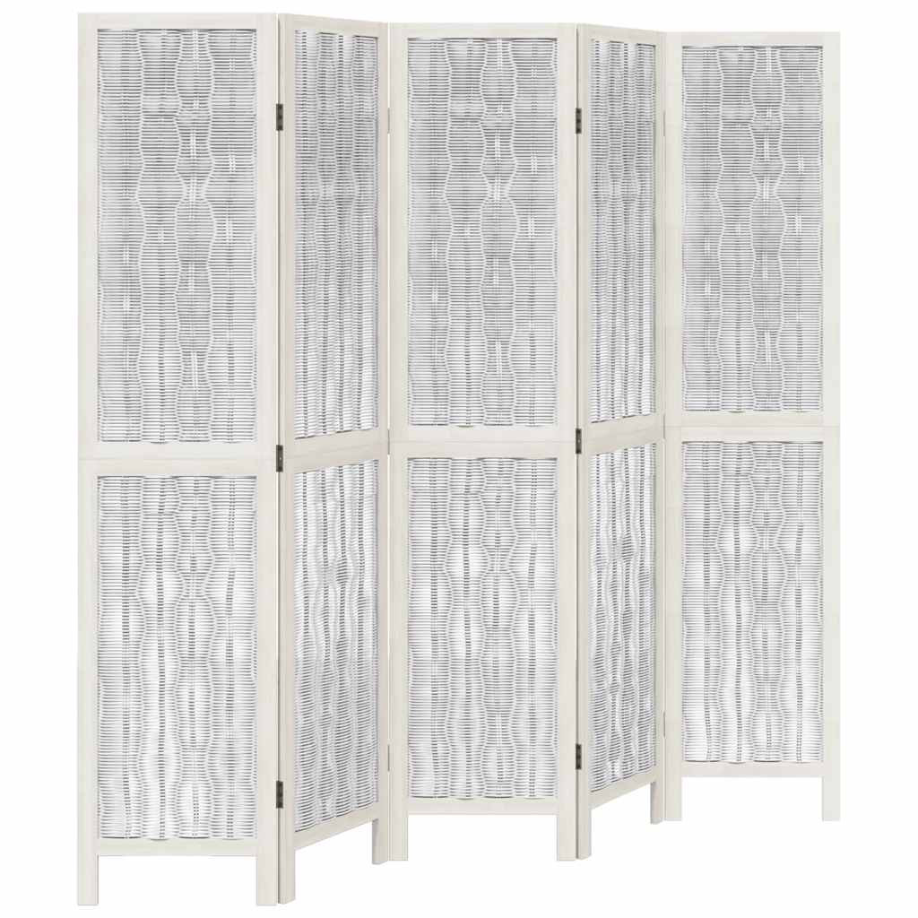 Divisorio Ambienti 5Pannelli Bianco Legno Massello di Paulownia