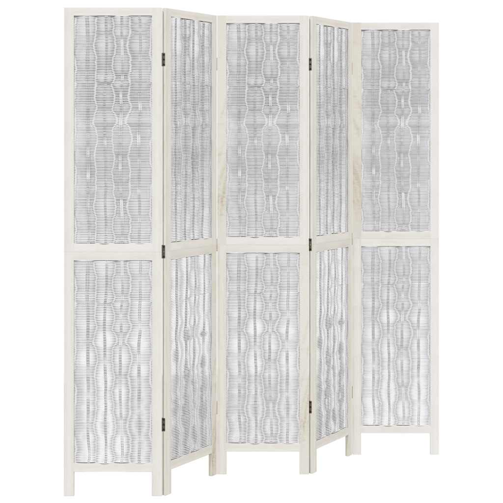 Divisorio Ambienti 5Pannelli Bianco Legno Massello di Paulownia