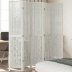 Divisorio Ambienti 5Pannelli Bianco Legno Massello di Paulownia