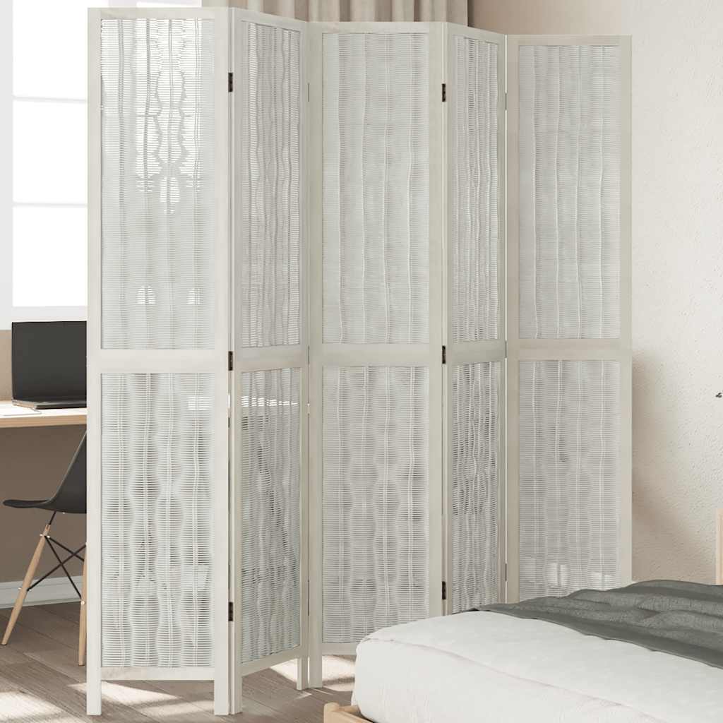 Divisorio Ambienti 5Pannelli Bianco Legno Massello di Paulownia