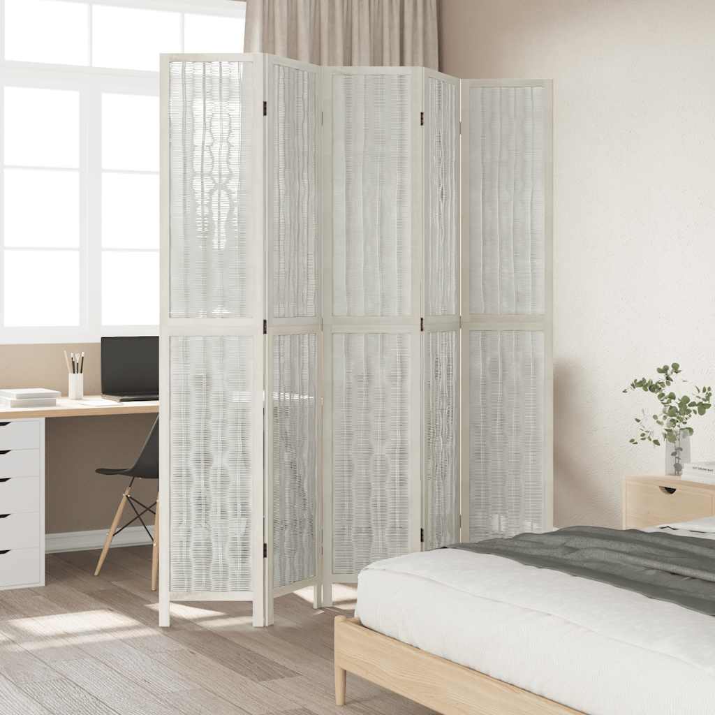 Divisorio Ambienti 5Pannelli Bianco Legno Massello di Paulownia