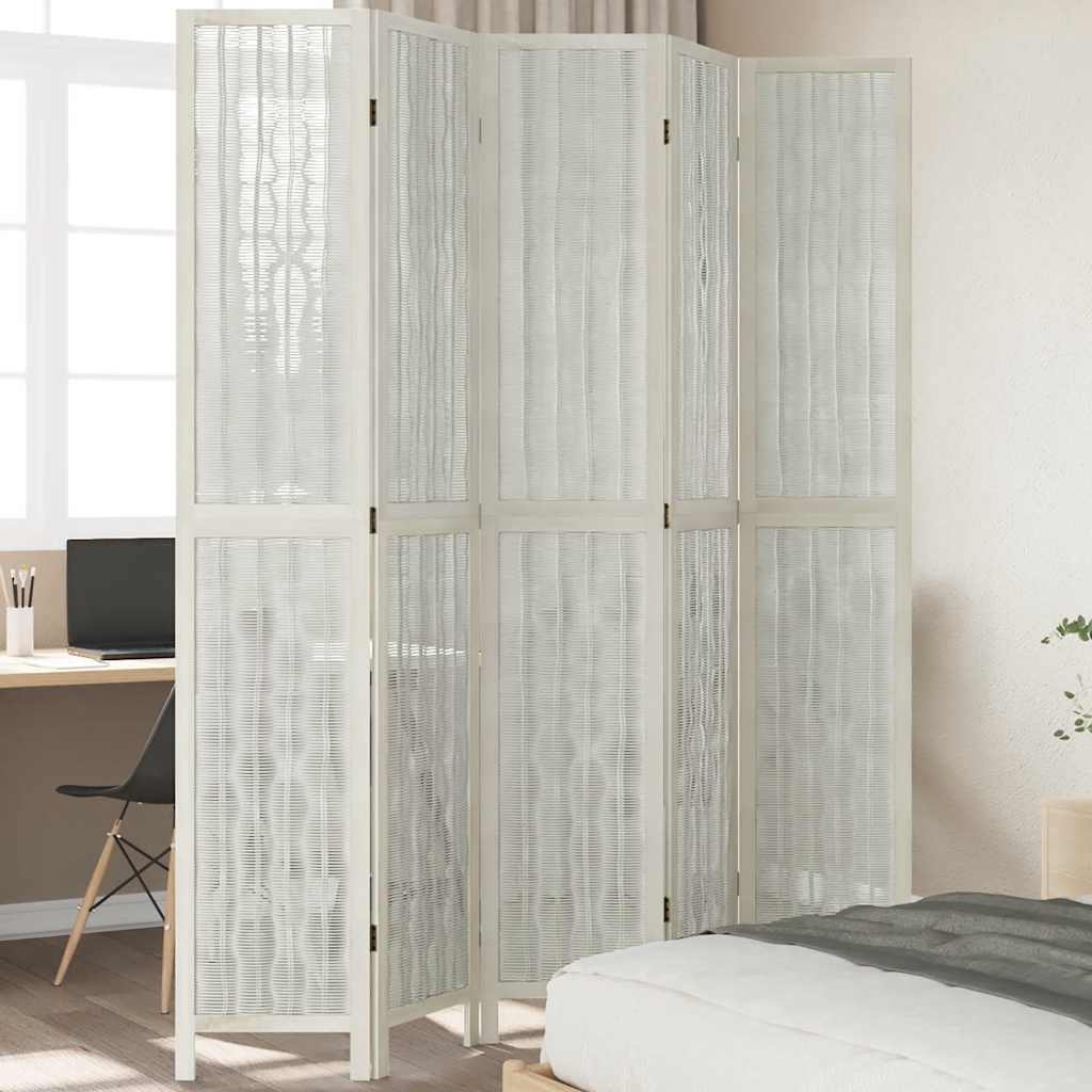 Divisorio Ambienti 5Pannelli Bianco Legno Massello di Paulownia