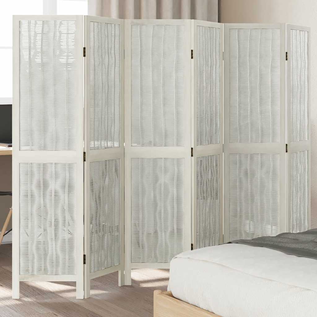 Divisorio Ambienti 6Pannelli Bianco Legno Massello di Paulownia