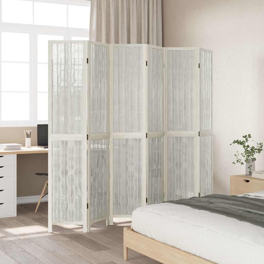 Divisorio Ambienti 6Pannelli Bianco Legno Massello di Paulownia