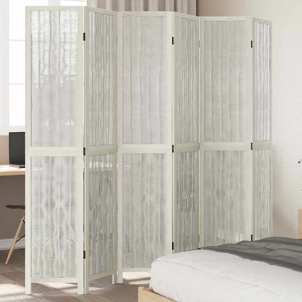 Divisorio Ambienti 6Pannelli Bianco Legno Massello di Paulownia