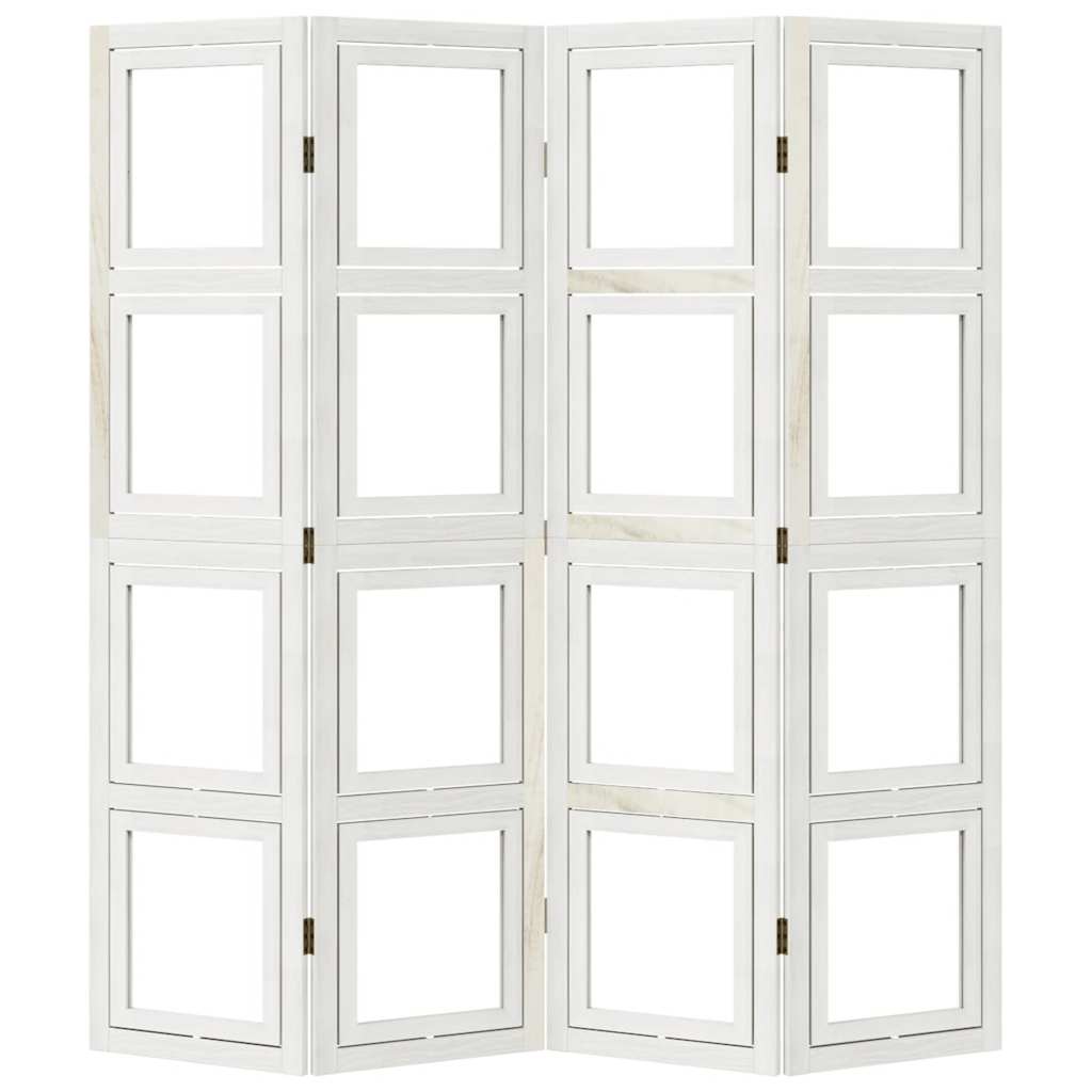 Divisorio Ambienti 4Pannelli Bianco Legno Massello di Paulownia