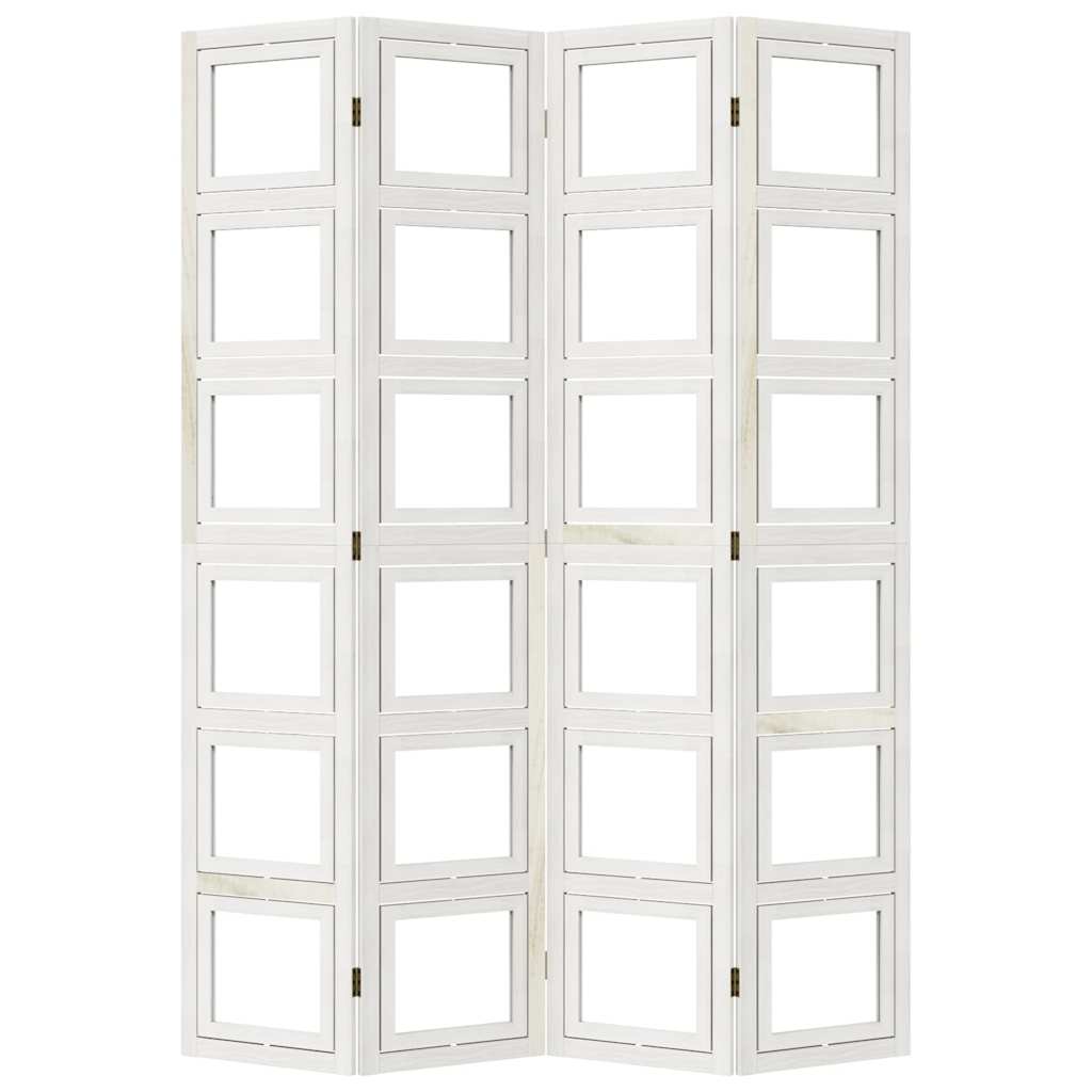 Divisorio Ambienti 4Pannelli Bianco Legno Massello di Paulownia