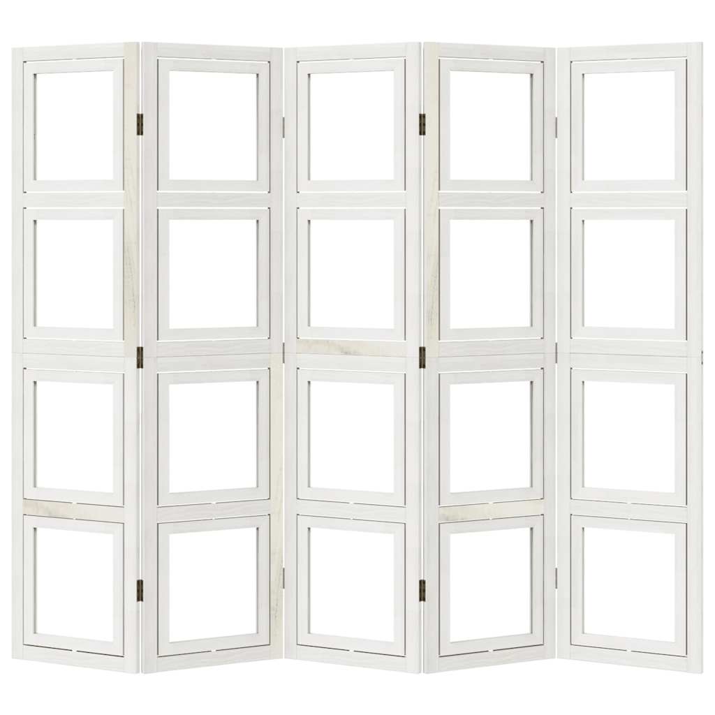 Divisorio Ambienti 5Pannelli Bianco Legno Massello di Paulownia