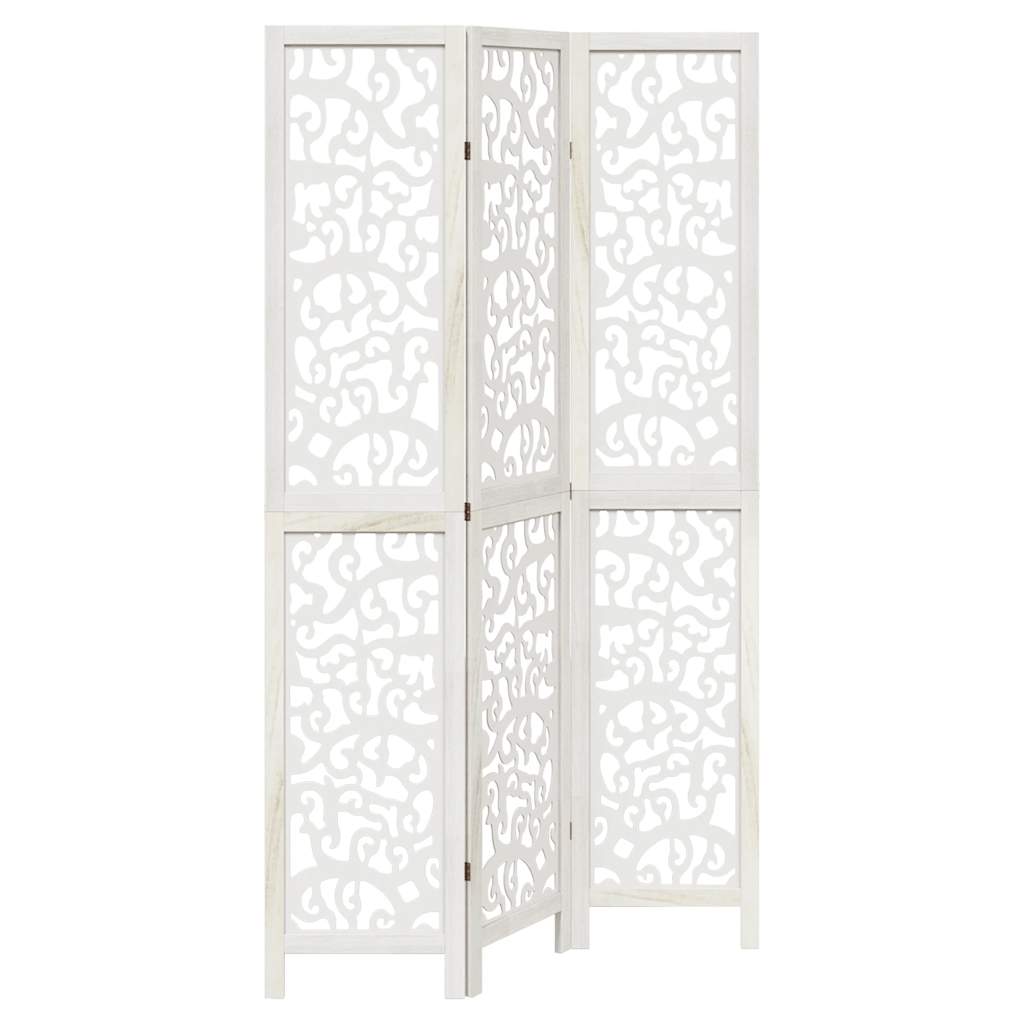 Divisorio Ambienti 3Pannelli Bianco Legno Massello di Paulownia