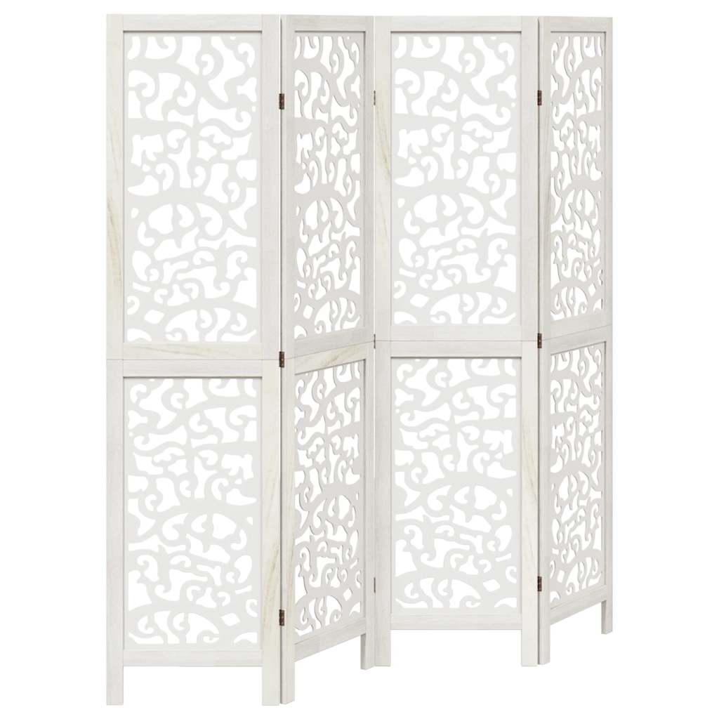 Divisorio Ambienti 4Pannelli Bianco Legno Massello di Paulownia