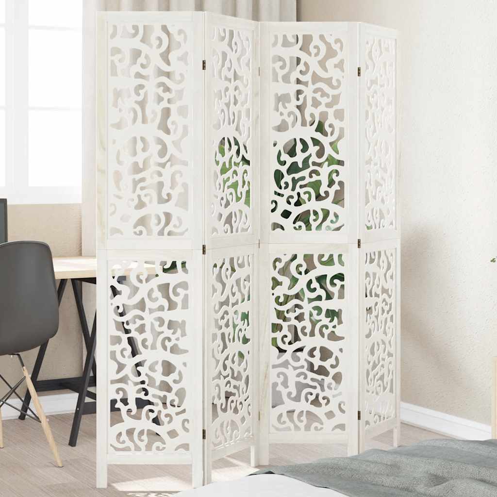 Divisorio Ambienti 4Pannelli Bianco Legno Massello di Paulownia