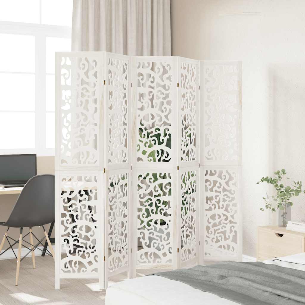 Divisorio Ambienti 5Pannelli Bianco Legno Massello di Paulownia